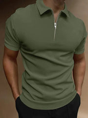 Waffle Knitted Zipper Polo - Olive Green