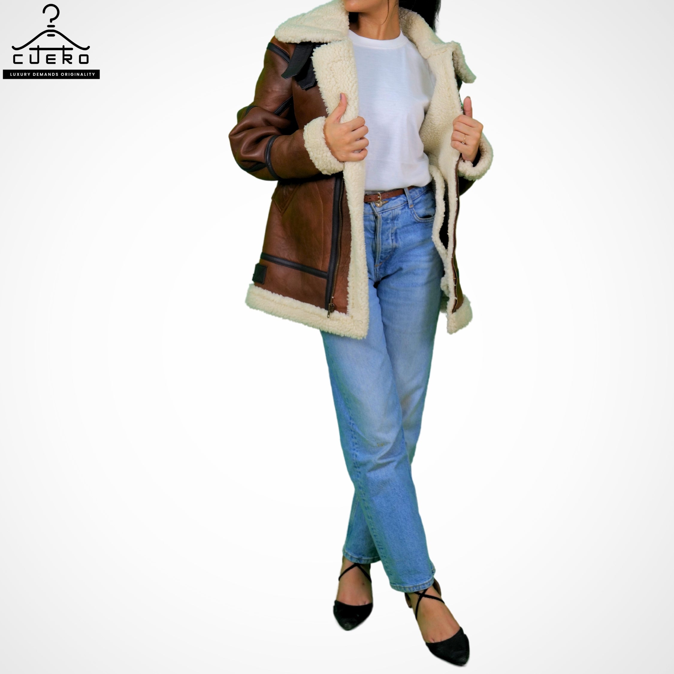 Trucker Puffer Jacket in Sheep and Cowhide - Women's Outerwear