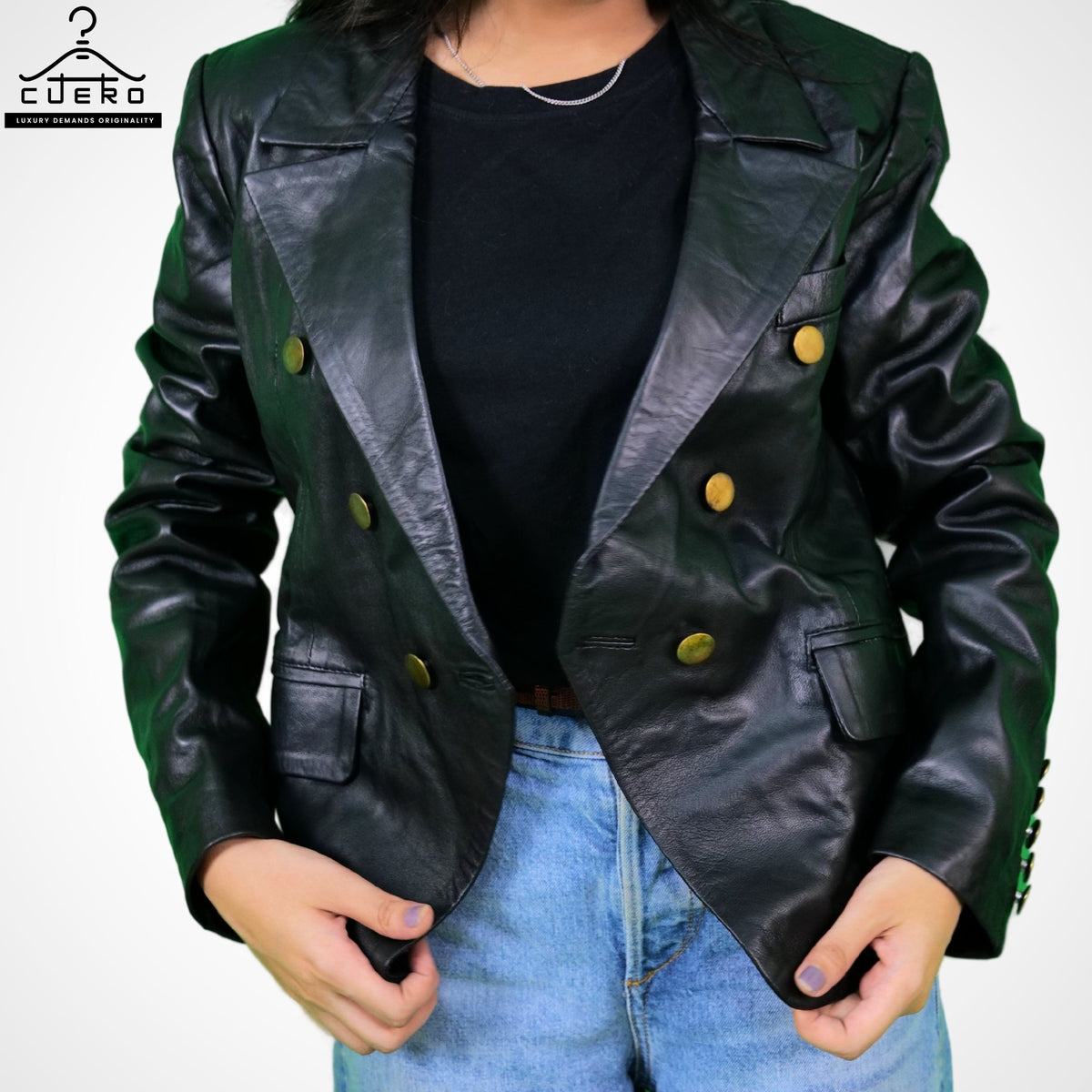 Classic Women's Blazer Jacket in Sheep Leather