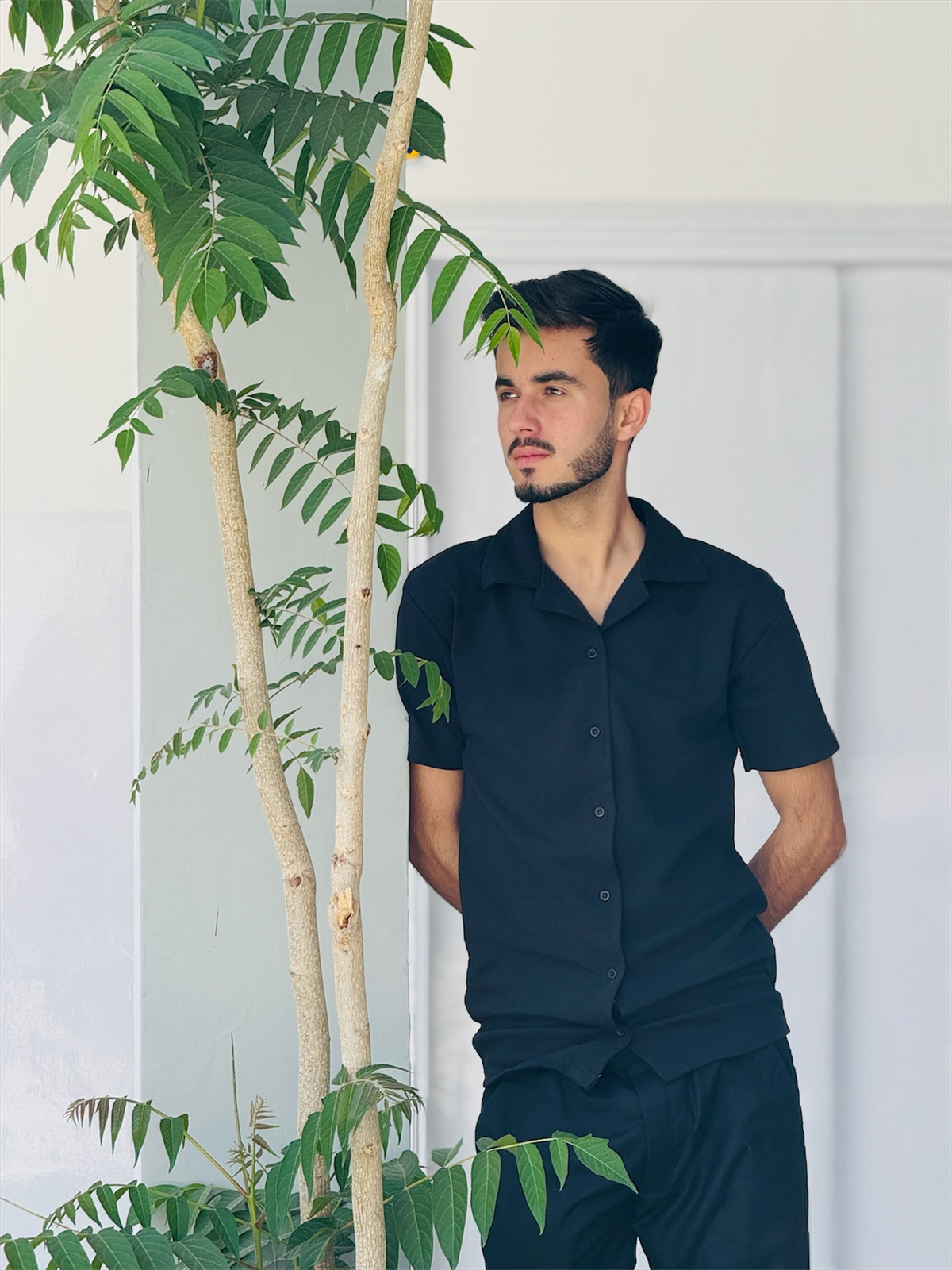 Huwain Texture Shirt Cuero - Black