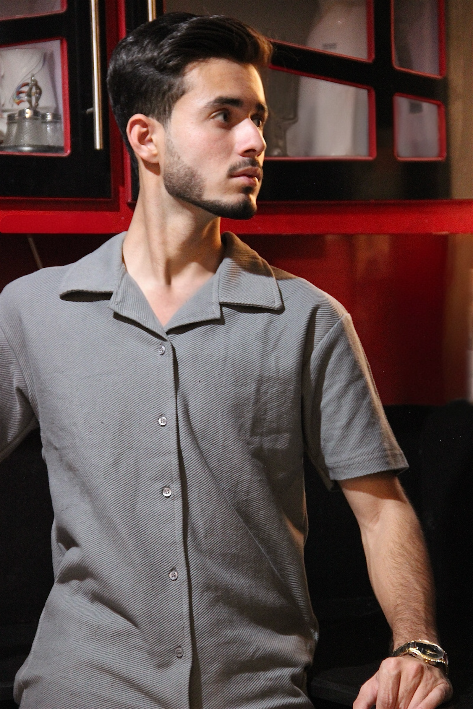 Huwain Texture Shirt Cuero - Gray